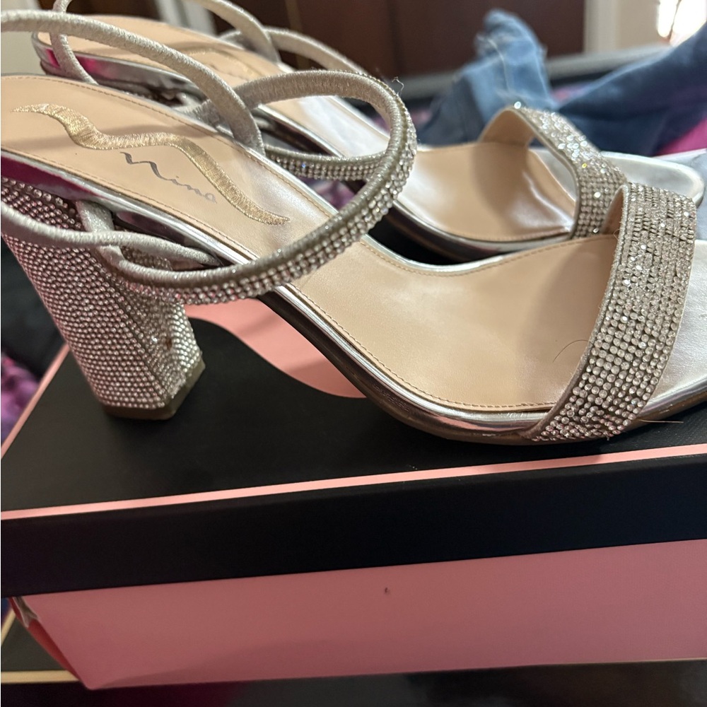 Elegant Silver Strappy Heels
